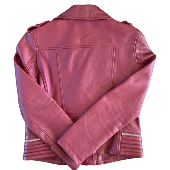 Maje Lamb Leather Bordeaux Basilta Moto Jacket NWOT in Burgundy - Picture 9 of 15